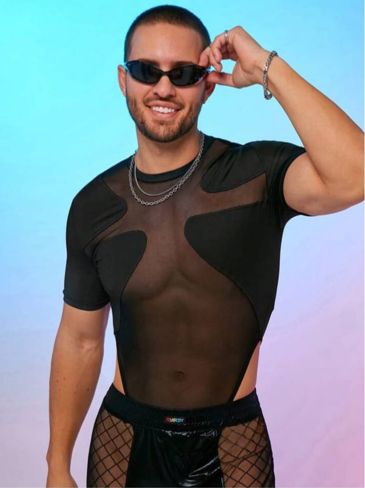 Men's Mesh Patchwork Short Sleeve Bodysuit